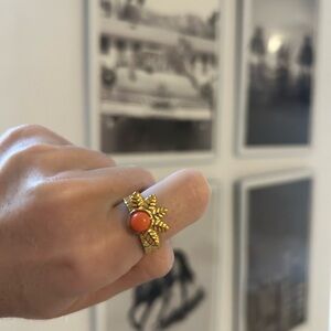 Anthropologie Gold Ring with Orange Gem